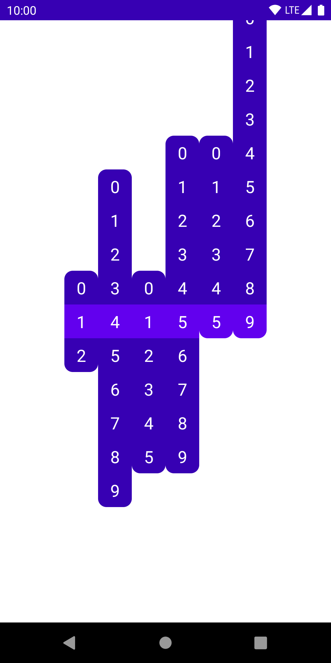 Multiple columns of digits, now aligned at their currently selected item