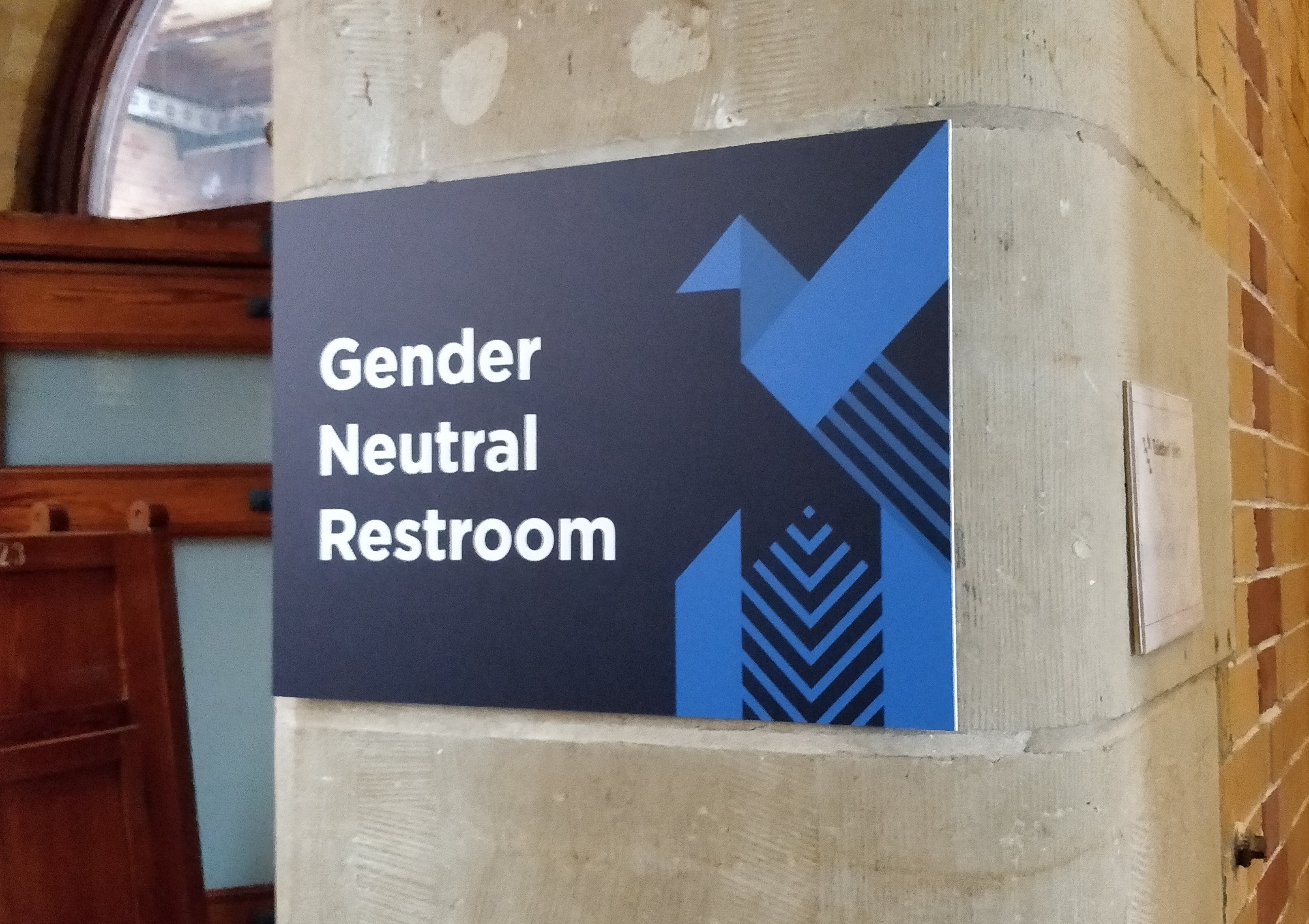 “Gender Neutral Restrooms” sign