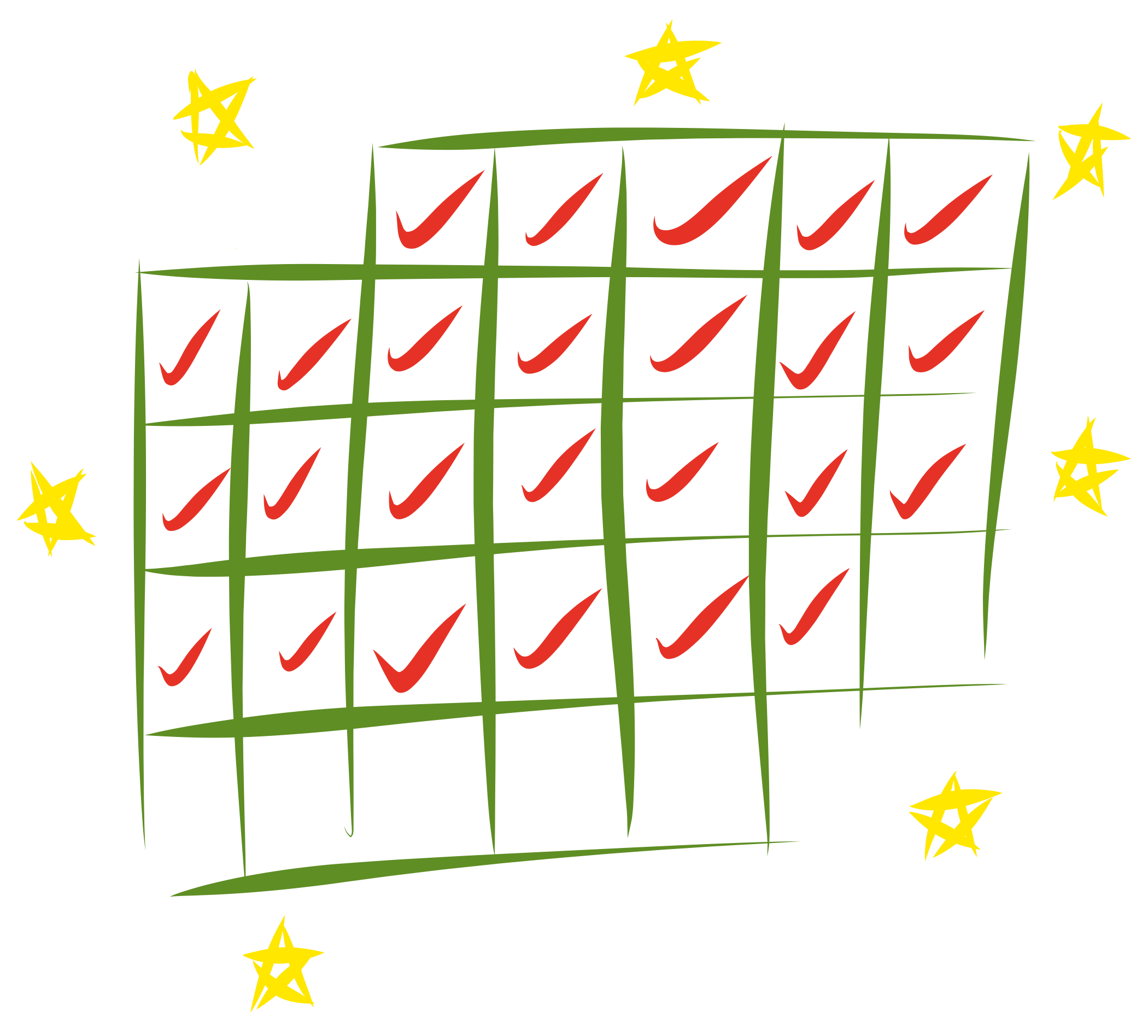 An advent calendar with all days checked, surrounded by stars